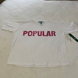 AQUA x Wicked POPULAR Graphic T Shirt White Pink Distressed Size‎ M